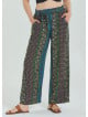 Navy Blue Women's Plus Size Trousers with Elastic Waist Belt Detail 4619